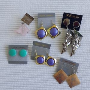 6 Vintage Earrings Pierced 1980 1990 Metal Plastic